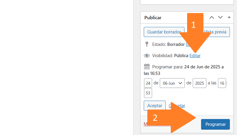 Panel de programación de posts en WordPress